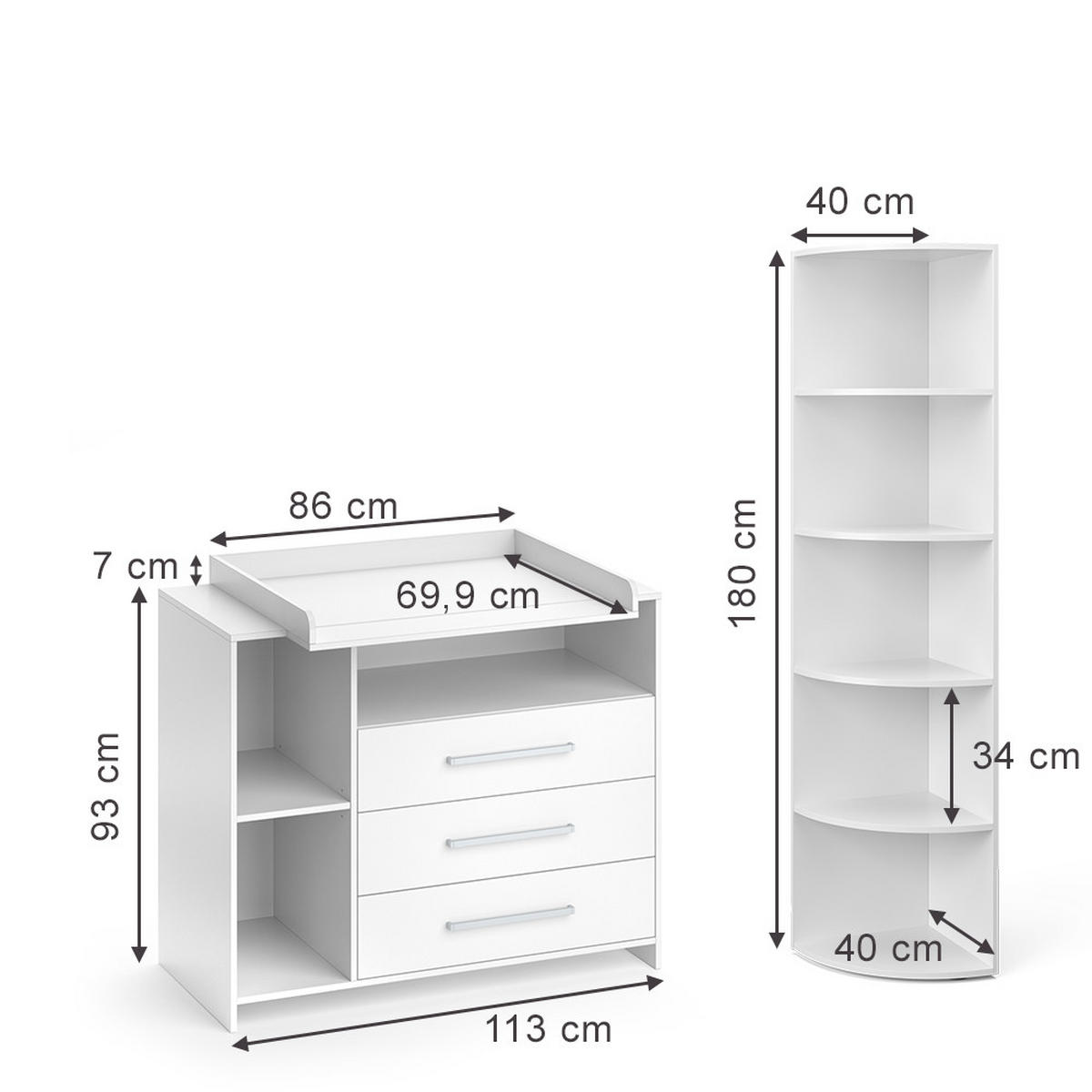 KINDERZIMMER-SET Oskar Weiß 2 Teile mit Wickelkommode und Spielzeugregal - Weiß, Holzwerkstoff (113/100/69.9cm) - Vicco