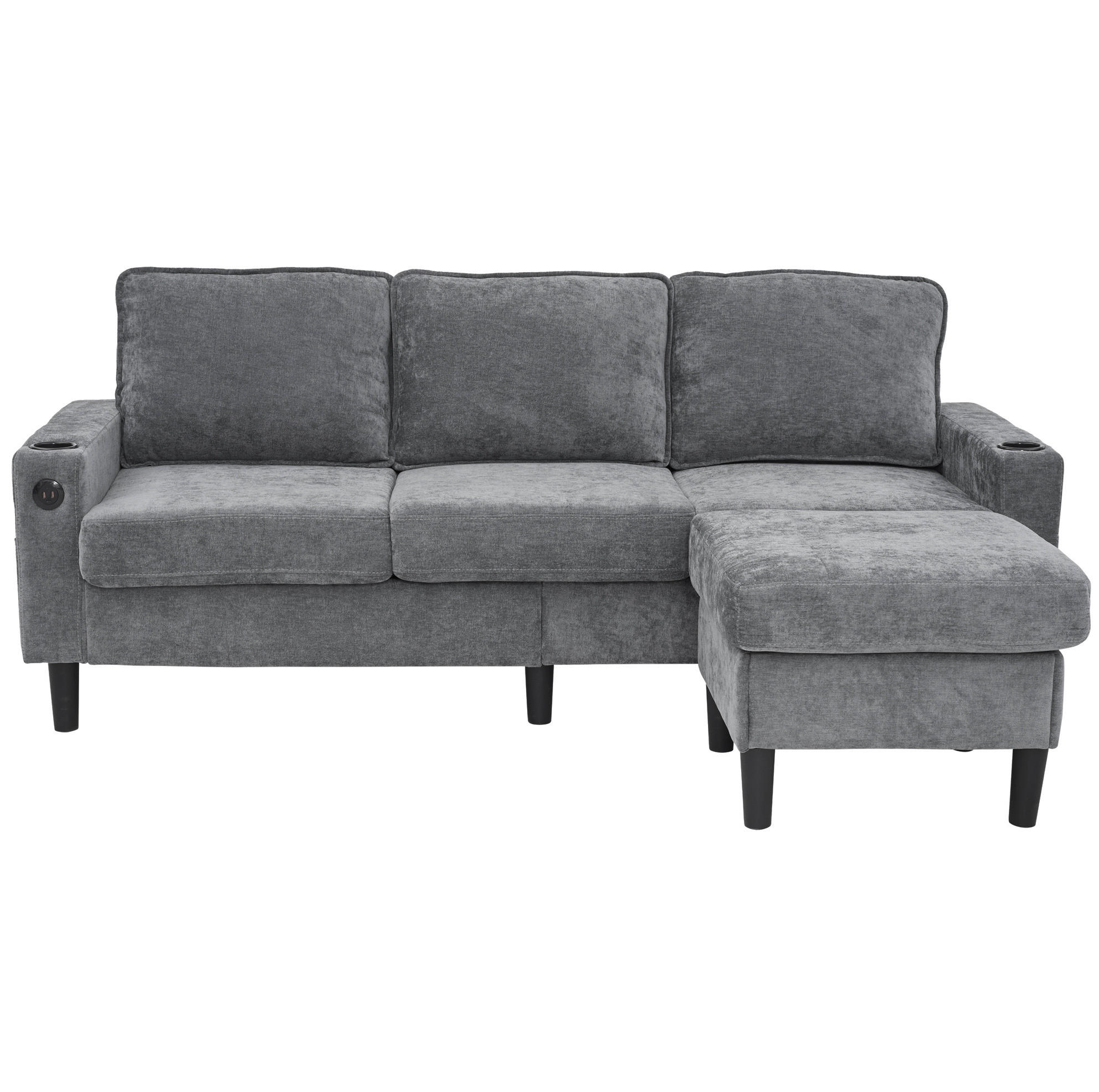 ECKSOFA 202/137/80 cm Grau aus Leinen mit USB und Typ-C - Grau, Textil (137/202cm) - OKMYHOME