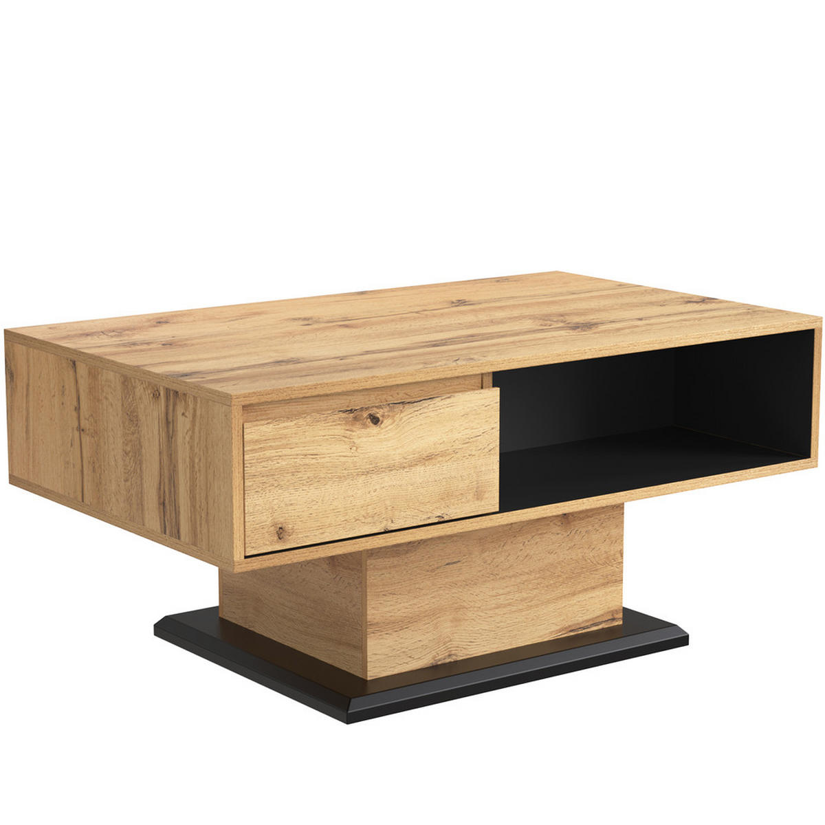 COUCHTISCH Holzmaserung Grifflose Schublade Doppelseitig Stauraum Büro - Braun, Holz (113.5/70/13cm) - FLIEKS