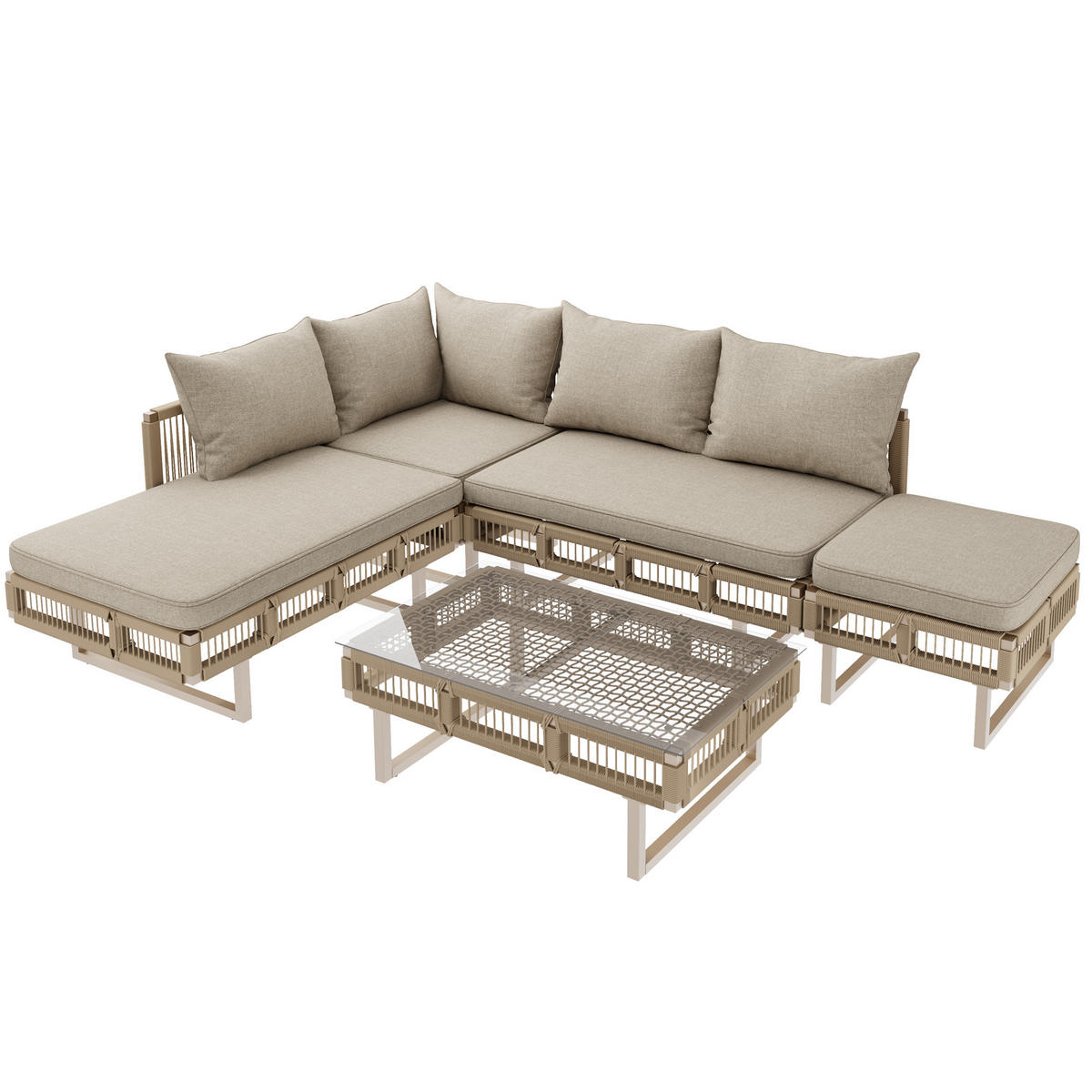 LOUNGEGARNITUR aus Eisen 225x167x81.5cm Beige mit modularem Design - Beige, Metall - Modfu