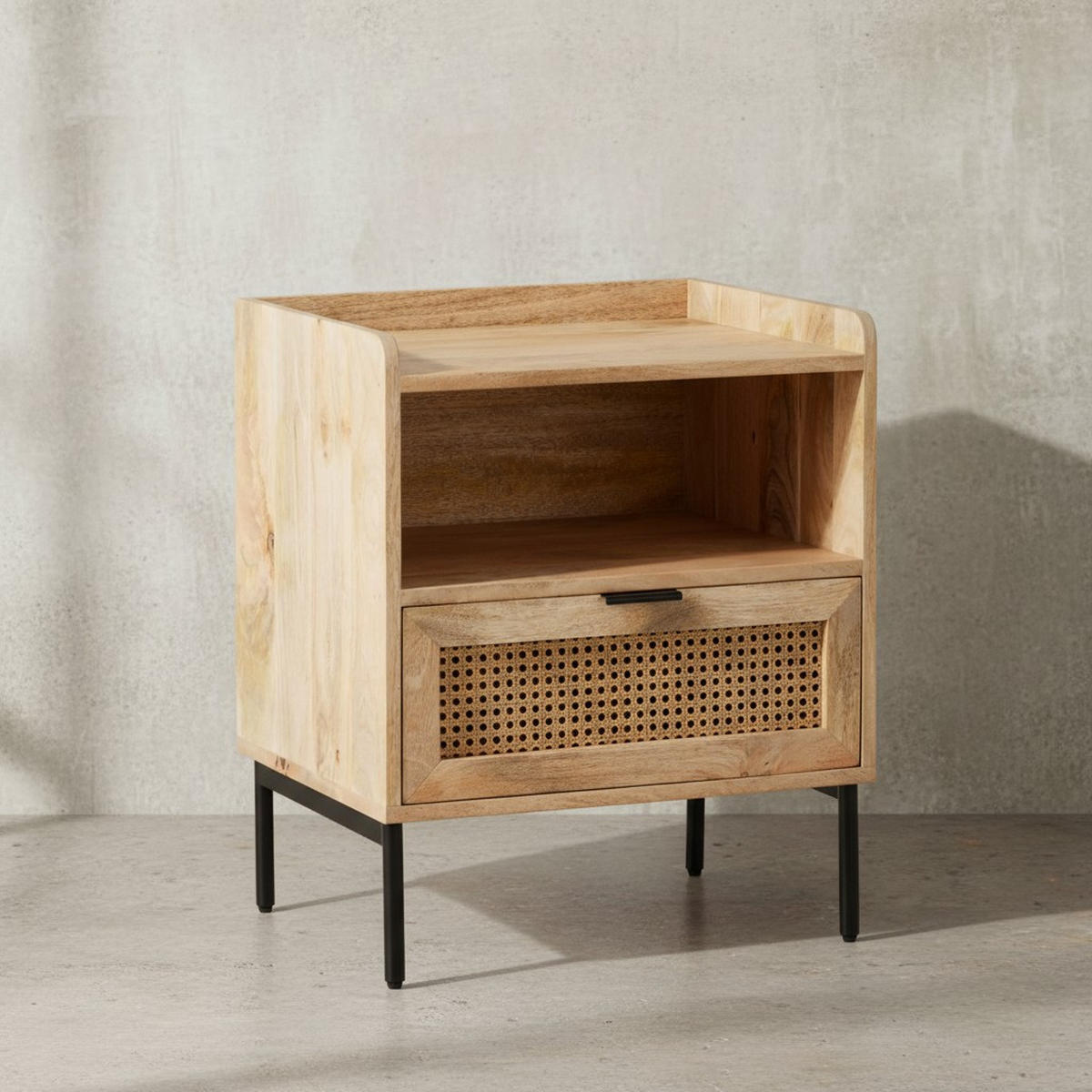 NACHTTISCH – Mango Massivholz/Rattan, 50x60x40 cm, 1 Schublade, Wiener Geflecht - Schwarz/Braun, Holz/Metall (50/60/40cm) - KADIMA DESIGN