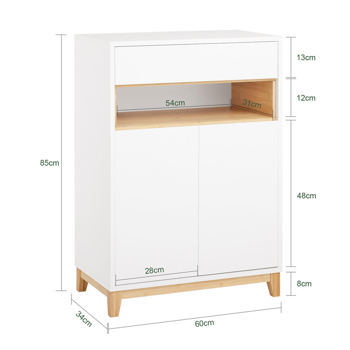 KOMMODE Weiß-Natur - Weiß/Naturfarben, Holz/Holzwerkstoff (60/85/34cm) - SoBuy