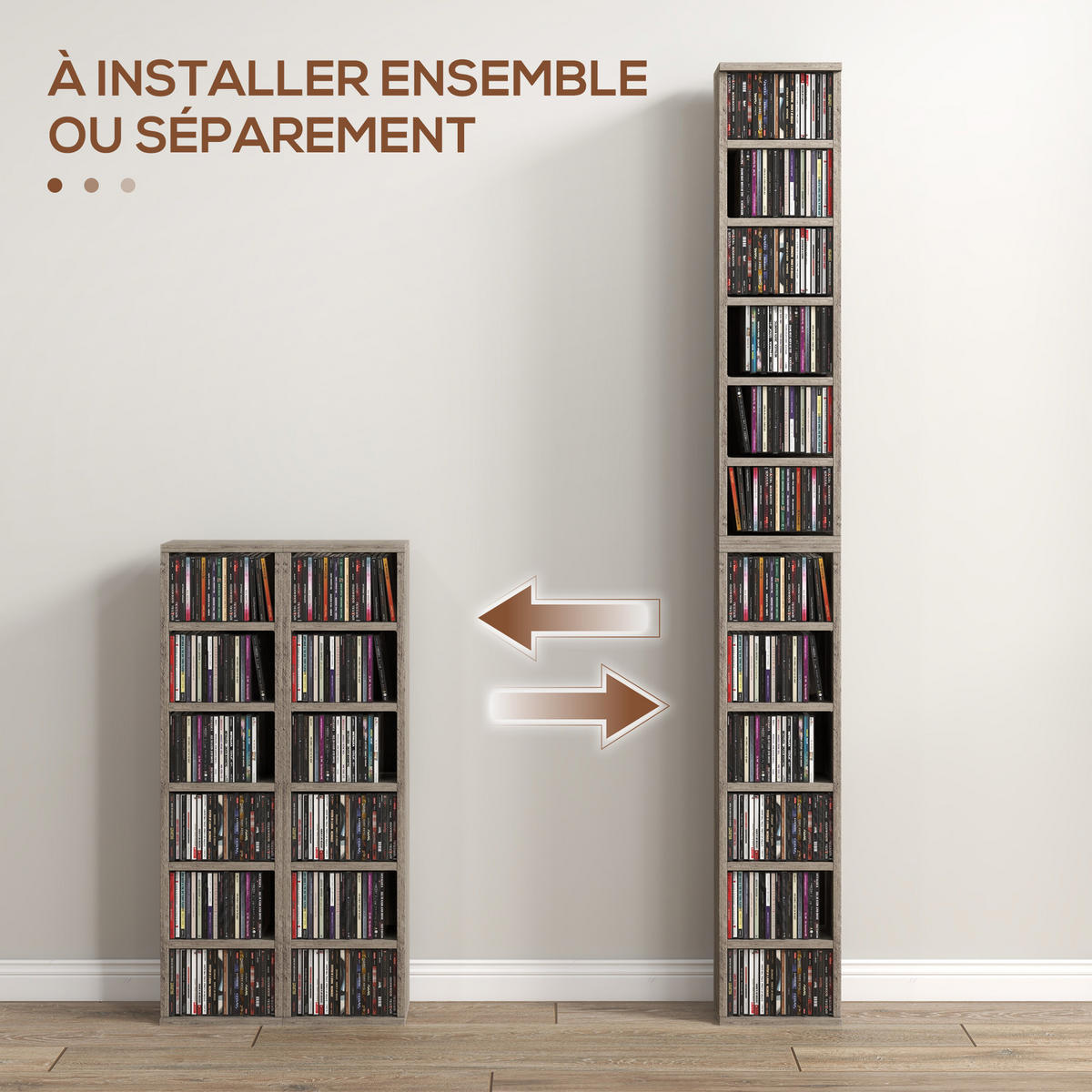 CD-REGAL 2er-Set DE-14440 12 Fächer für 204 CDs Dunkelgrau - Dunkelgrau, Holzwerkstoff (22.5/88.5/21cm) - ComfortXL
