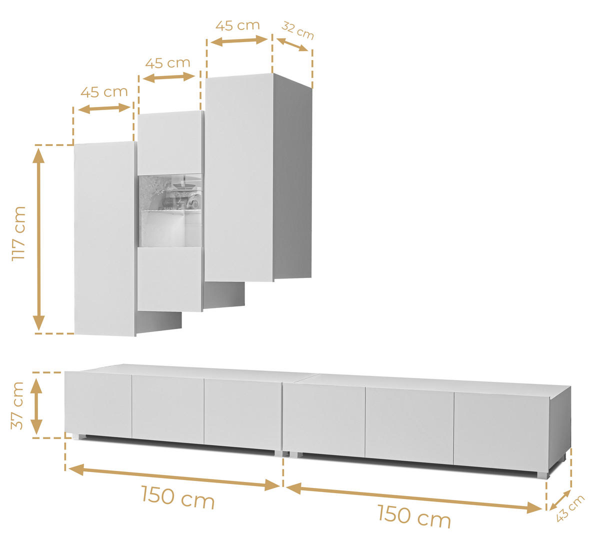 WOHNWAND Kossana 11 Goldene Eiche 300/142/43 cm Design - Hellbraun, Holzwerkstoff/Kunststoff (300/142/43cm) - AX Living
