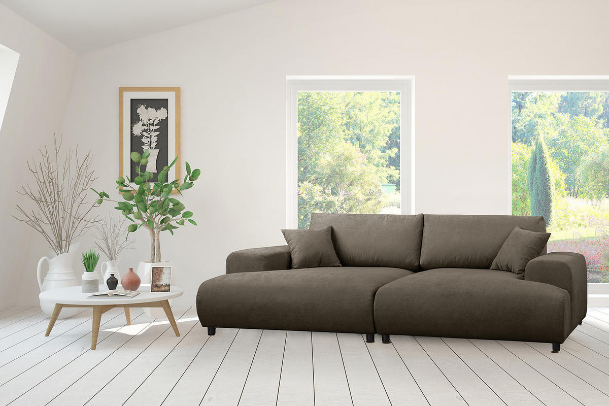 BIGSOFA - Schwarz/Grau, Kunststoff/Textil (237/79/144cm) - home24