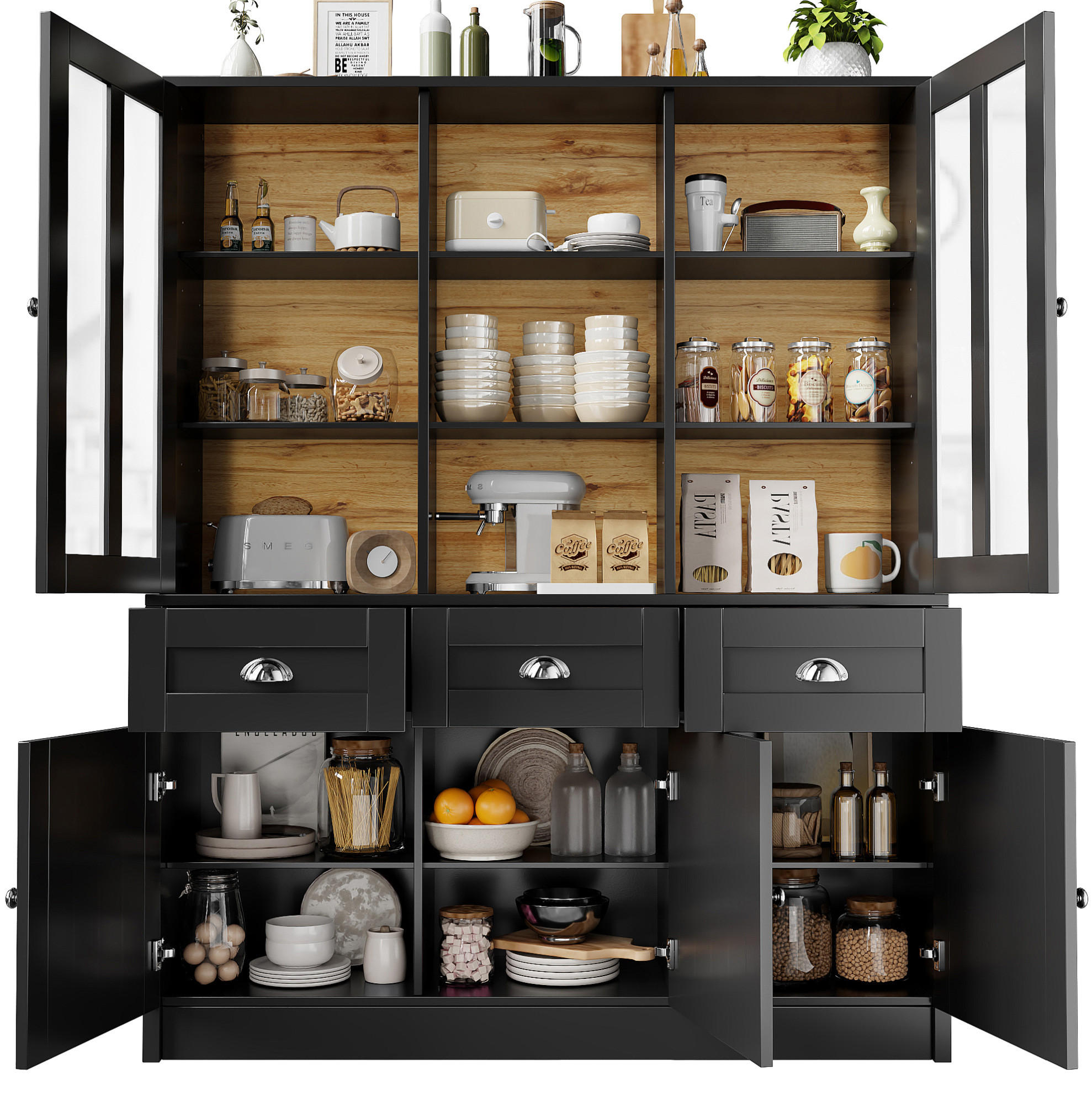 ESSZIMMER-BUFFET 140/38,5/175 cm mit viel Stauraum & Acryltüren in Schwarz - Schwarz, Holzwerkstoff (140/175/38.5cm) - BEAOK