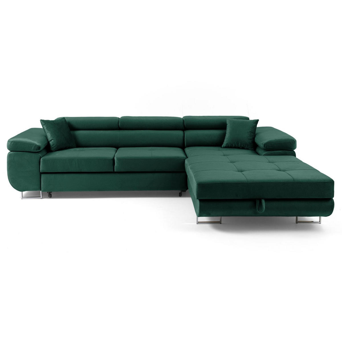 ECKSOFA ALONZO L Rechts mit Schlaffunktion 125x195 Velours Grün - Silberfarben/Grün, Holz/Textil (203/275cm) - Muffo