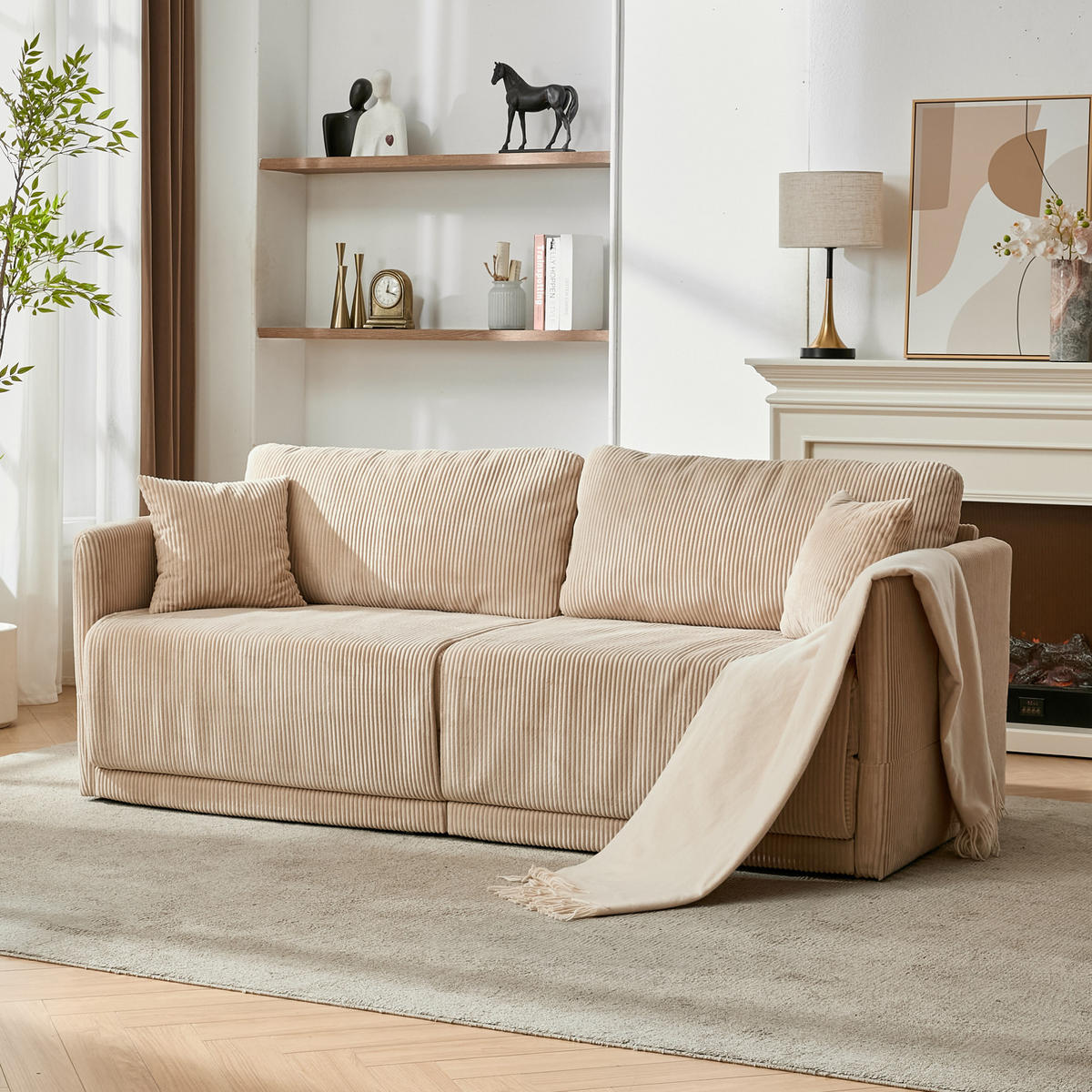 SOFA klappbar 182 cm Beige Cord mit Schlaffunktion - Beige, Kunststoff (182/84/88cm) - Meubliv