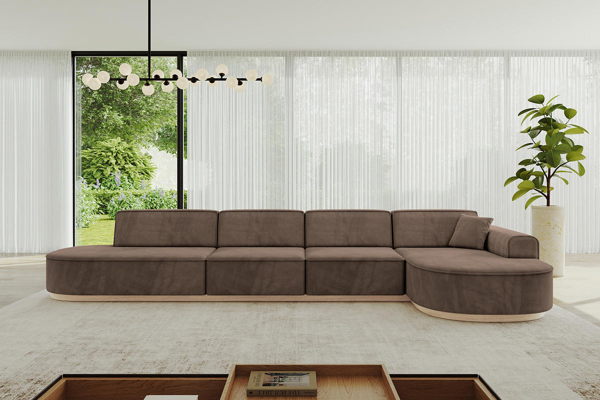 ECKSOFA Ottomane Rechts MARI-L3-v1 - 413x171x83 cm Braun Velours - Braun, Holzwerkstoff/Textil (171/413cm) - ALTDECOR