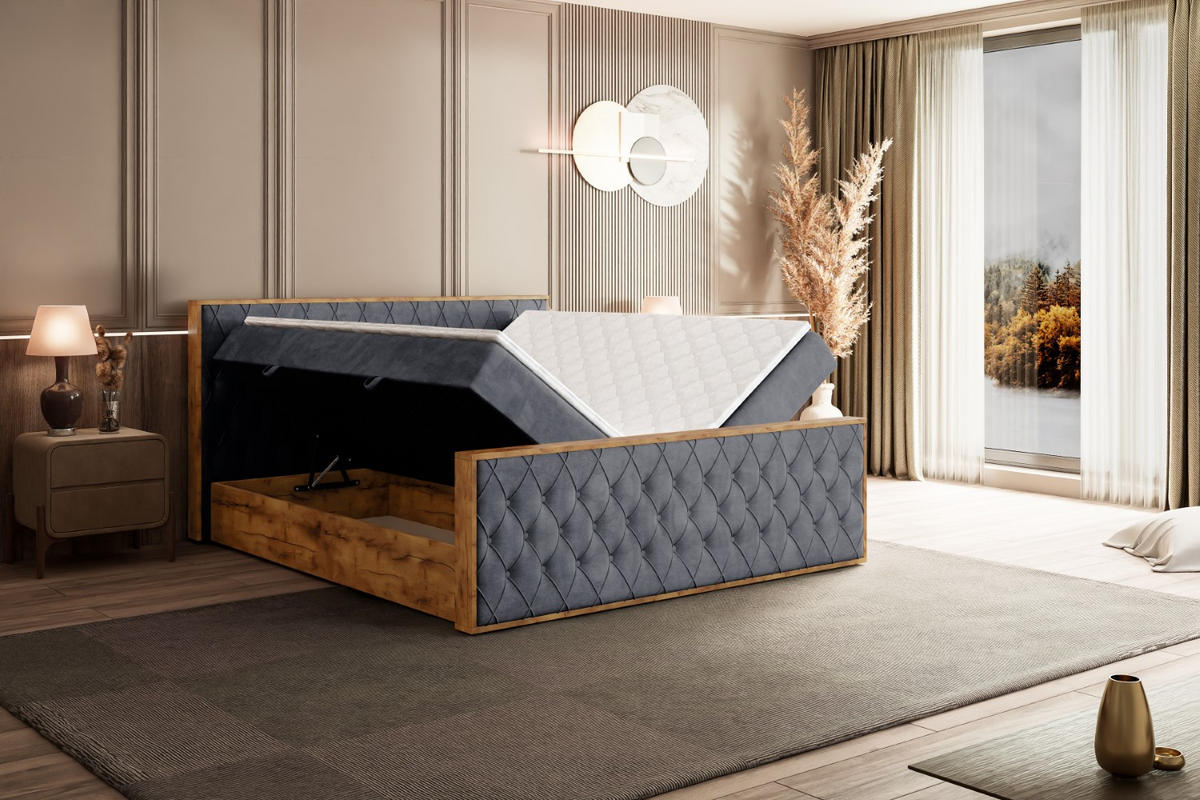 BOXBETT mit Matratze H3 und Lattenrost - LOLLI5-Z - 160x200 - Dunkelgrau Casablanca - Dunkelgrau, Holzwerkstoff (160/200cm) - ALTDECOR