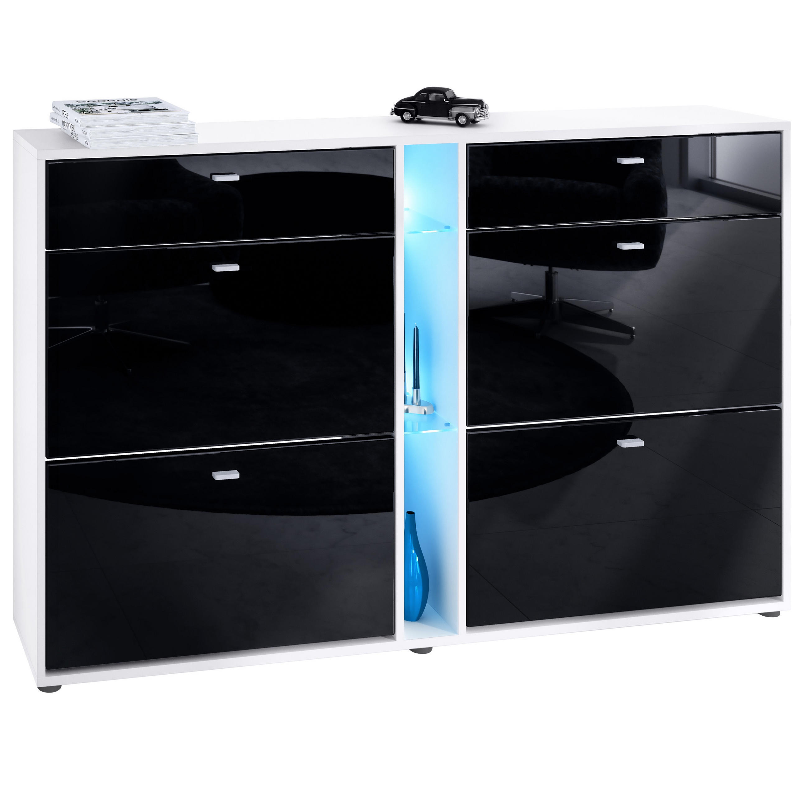 SCHUHSCHRANK Today Fronten in Schwarz Hochglanz - Schwarz Hochglanz, Holzwerkstoff (155.5/95/28cm) - Vladon
