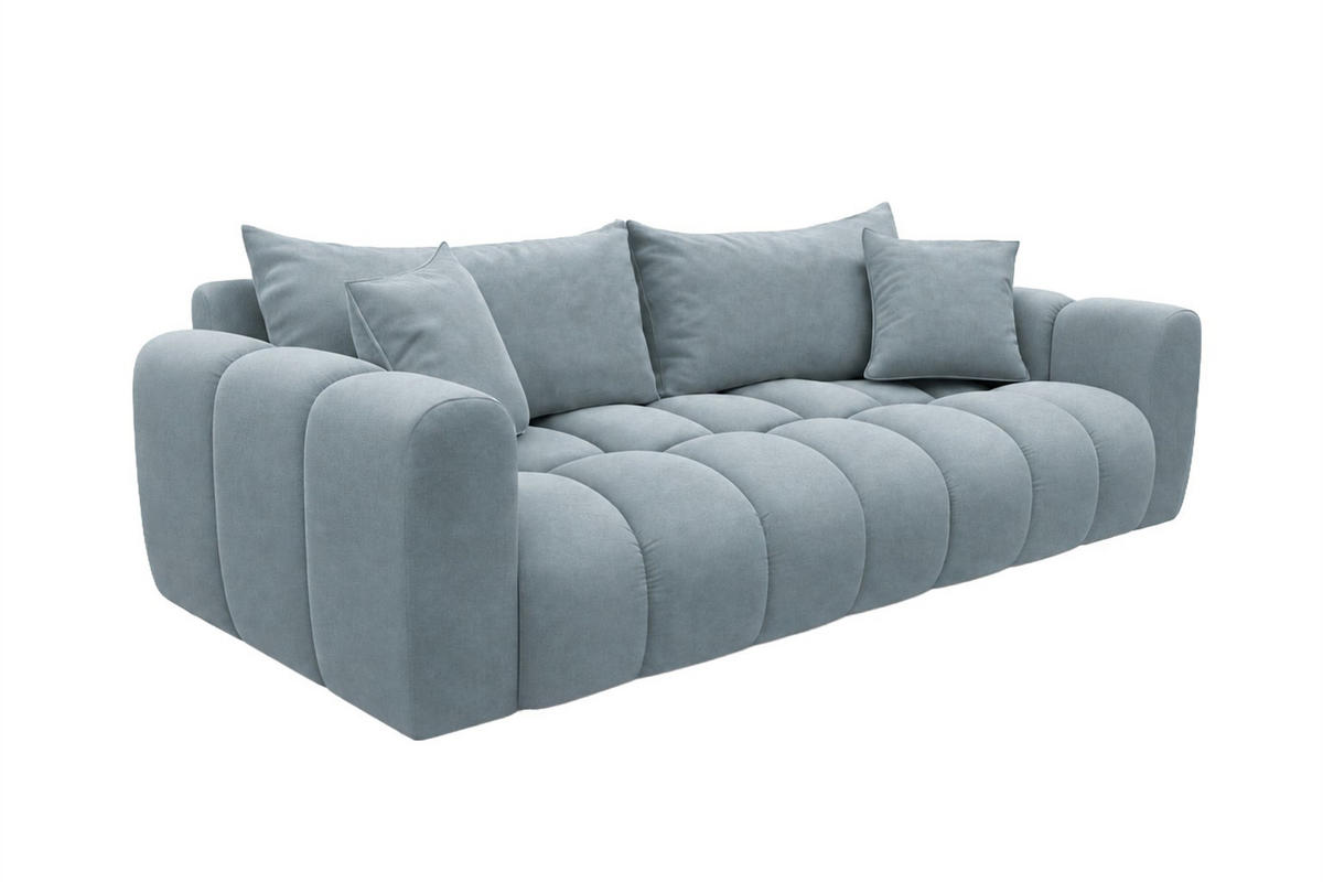 ROZKLÁDACÍ POHOVKA s úložným prostorem, velurová tkanina Bluvel, Modrošedá, COSMOPOLITAN - šedohnědá, dřevo (240/97cm) - Kaiser Möbel