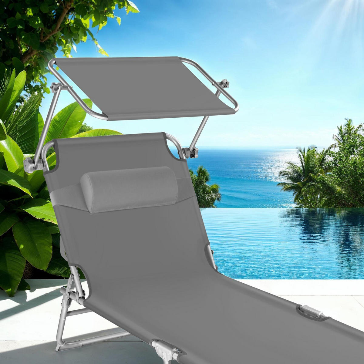 GARTENLIEGE 2er Set Chloé,190 x 68 x 65 cm,grau - Grau, Kunststoff (68/65/190cm) - tectake
