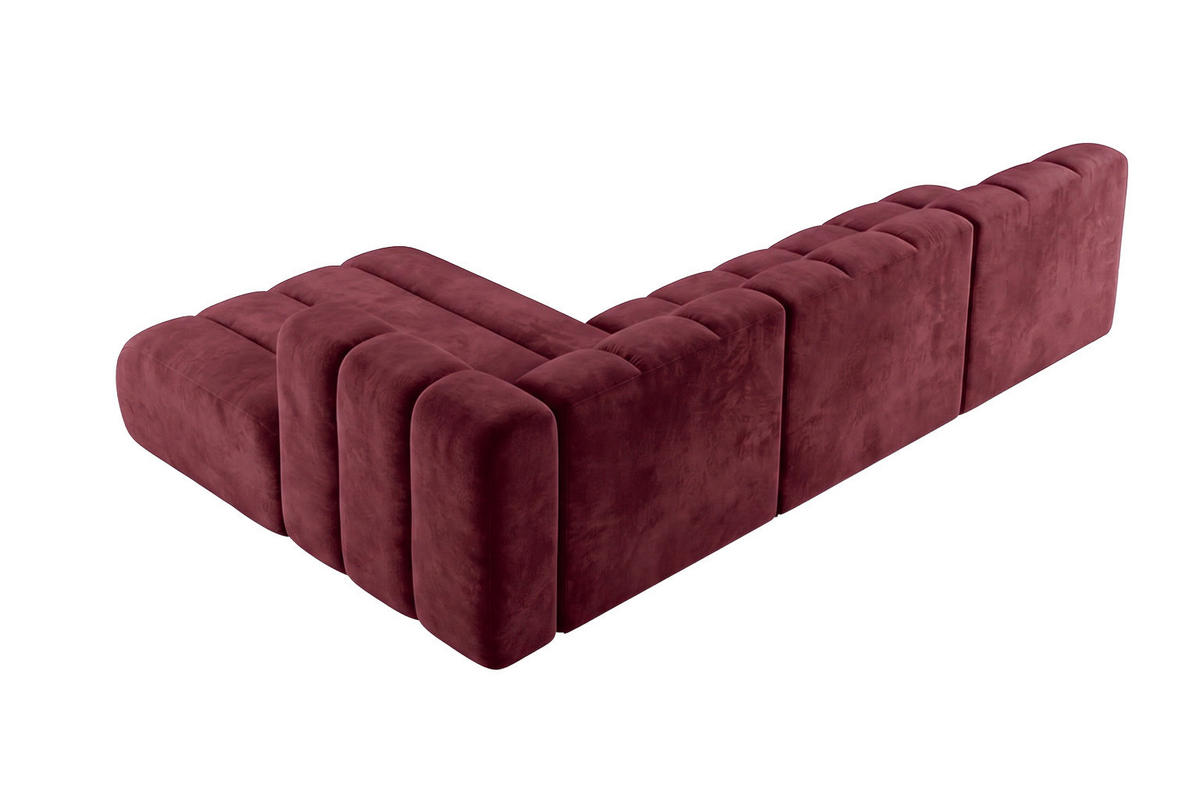 ECKSOFA Modulares In L-Form, Velvet-Stoff Riviera, Rotwein, Links, GRAND 295 cm - Dunkelrot, Holz (295/179cm) - Kaiser Möbel