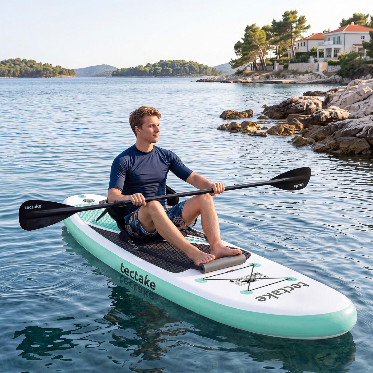 STAND-UP-PADDLE-BOARD 2in1 aufblasbar, Komplettset mit Fußschlaufe, 288 x 77 x 22,5 cm, bis 200 kg belastbar - Weiß, Kunststoff (288/77/0.23cm) - tectake