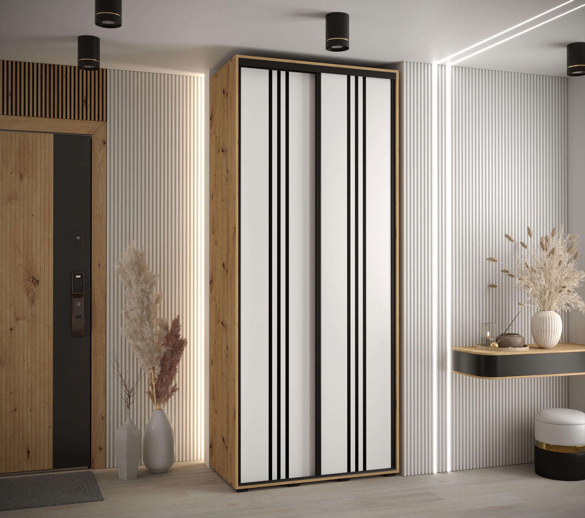 SCHWEBETÜRENSCHRANK 235,2/100/45 2-türig - Schwarz/Weiß, Holz/Metall (100/235/45cm) - Abiks Möbel