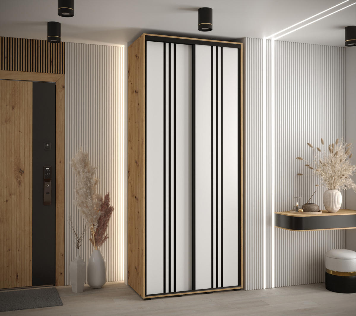 SCHWEBETÜRENSCHRANK 235,2/100/45 2-türig - Schwarz/Weiß, Holz/Metall (100/235/45cm) - Abiks Möbel