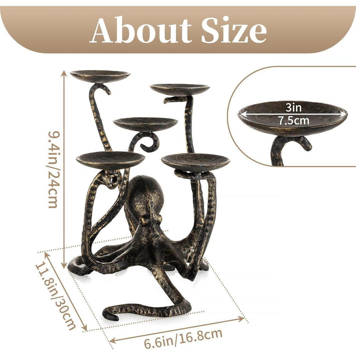 KERZENHALTER Oktopus Gusseisen Dunkelbronziert 30 cm - Bronzefarben, Metall (168/240/297cm)