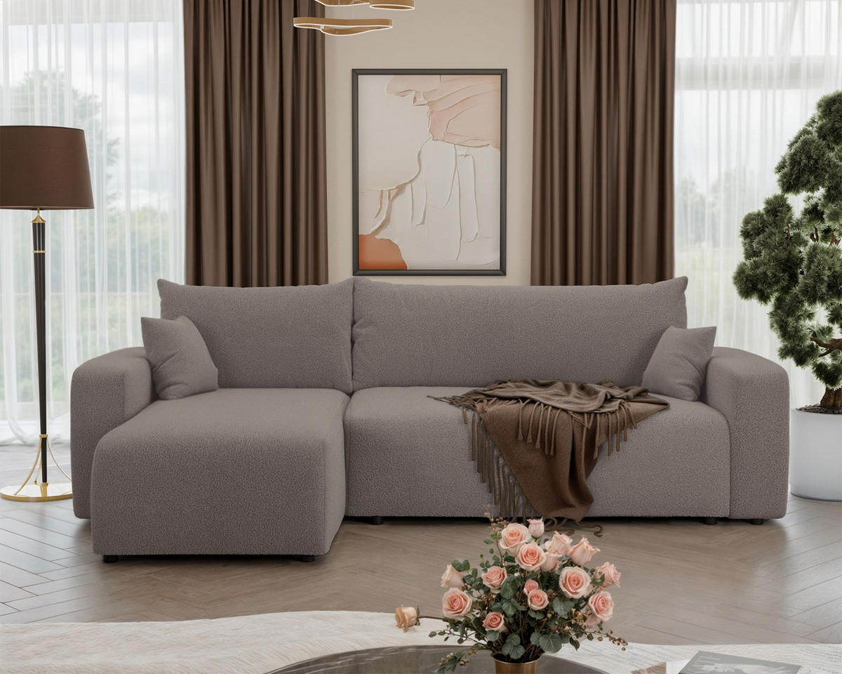 ECKSOFA Pianoni Hellbraun Bouclé-Bezug - Hellbraun/Schwarz, Kunststoff/Textil (244/140cm) - Selsey