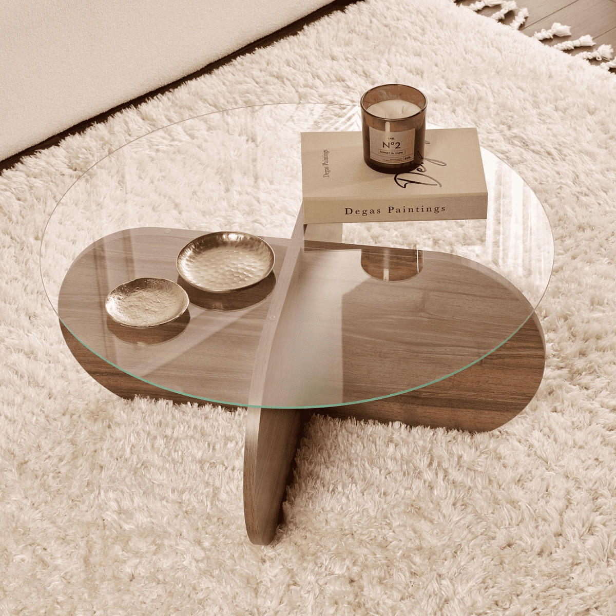 COUCHTISCH mit gekreuzten Beinen und gehärteter Glasplatte 75/75/35 cm - Naturfarben, Holzwerkstoff (75/75/35cm) - Calicosy