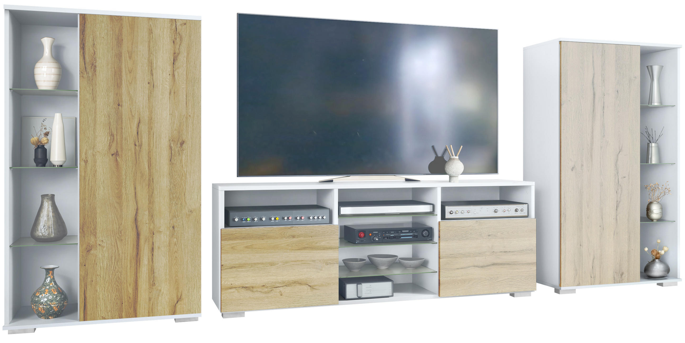 WOHNWAND Davos Eiche Natur - Eichefarben, Holzwerkstoff (329/134/35cm) - Vladon