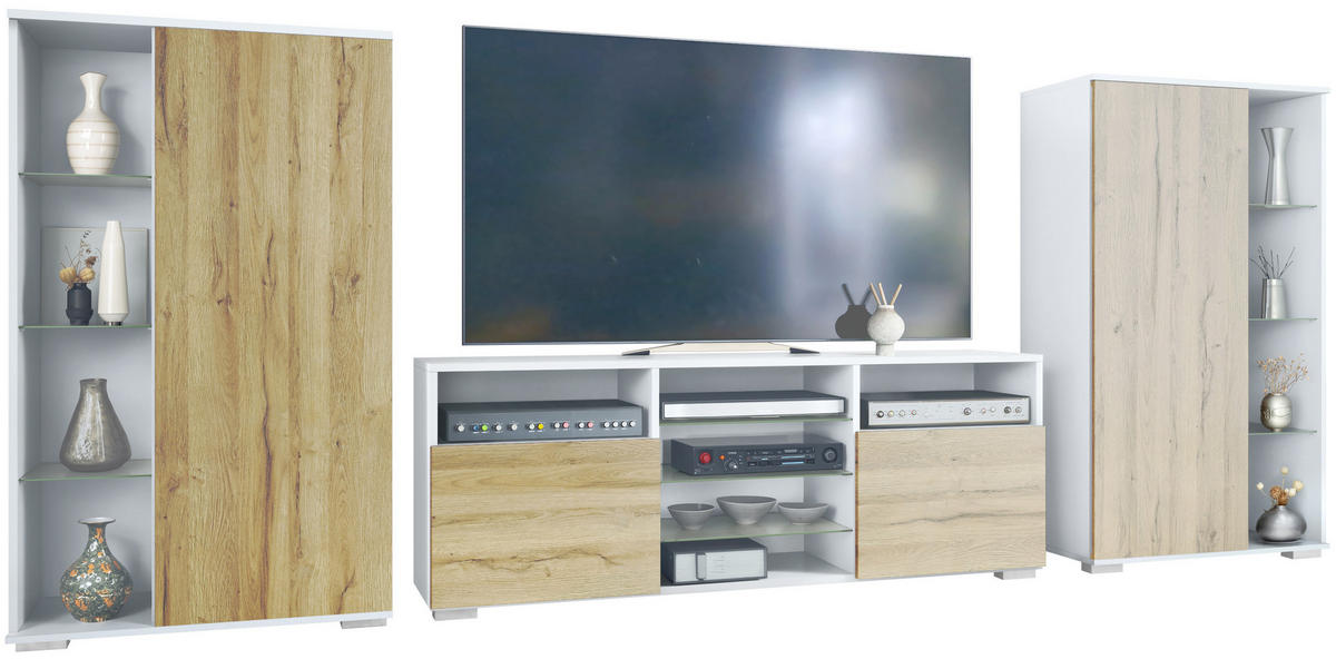 WOHNWAND Davos Eiche Natur - Eichefarben, Holzwerkstoff (329/134/35cm) - Vladon