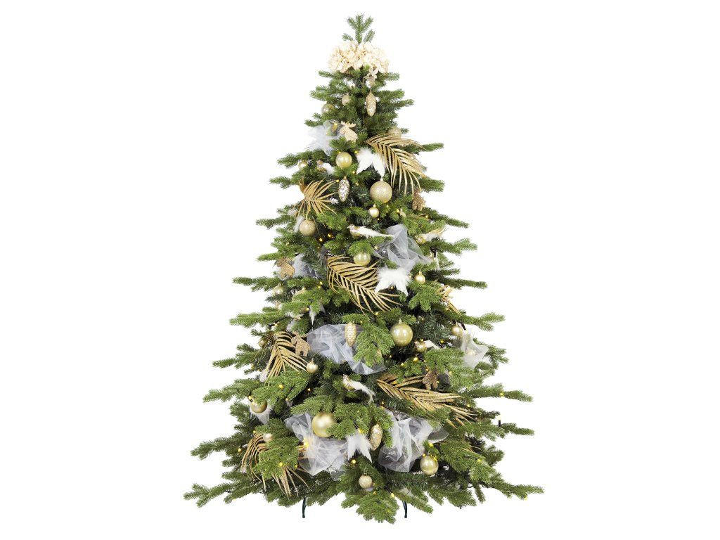 WEIHNACHTSBAUM künstlicher 270 cm, SAMTELEGANZ II, mit 203-teiligem Weihnachtsbaumschmuck, inkl. Metallständer und Aufbewahrungsbox - Champagner/Silberfarben, Kunststoff/Metall (157/270cm) - LAALU