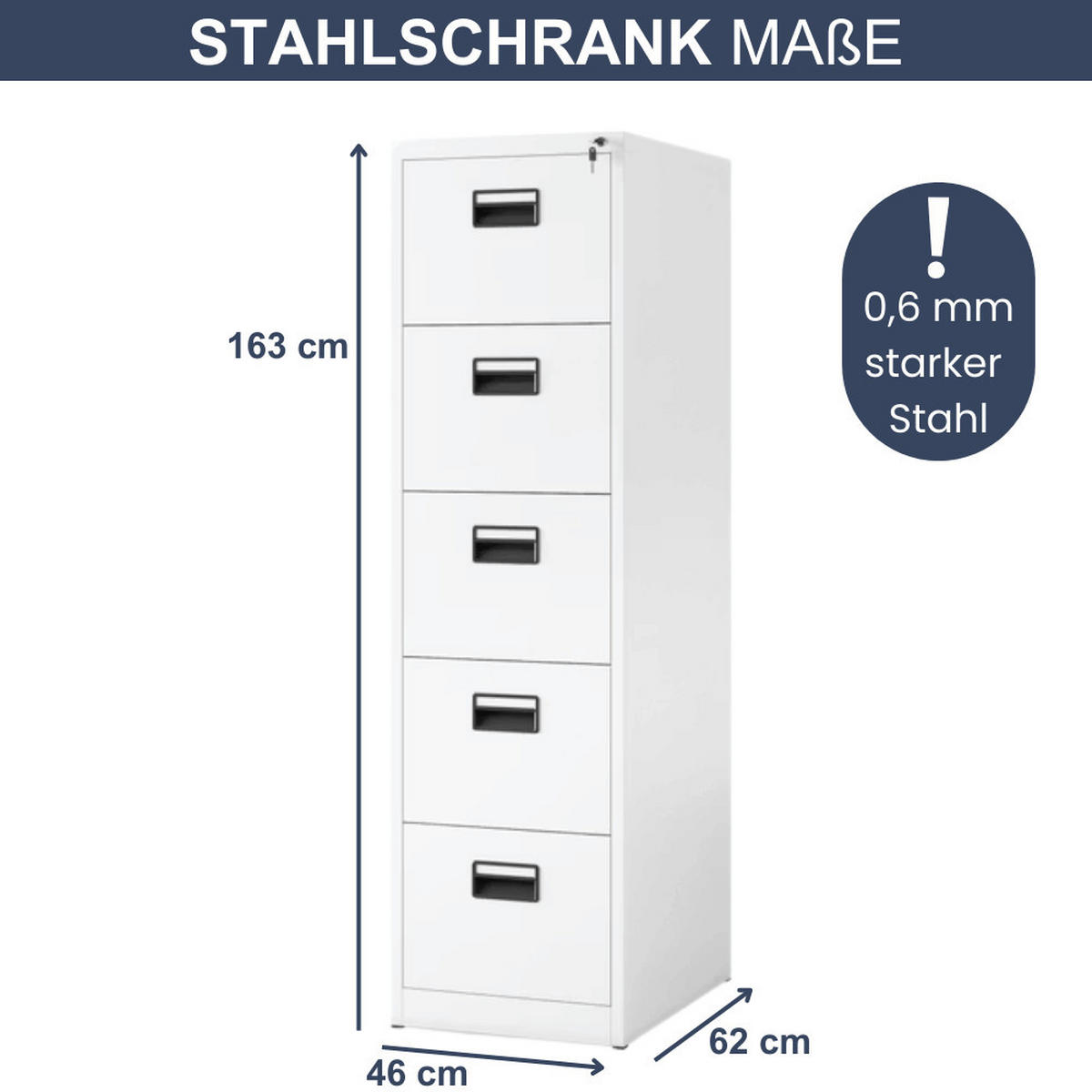 HÄNGEREGISTERSCHRANK abschließbar TION 5 Schubladen 163x46x62cm Weiß - Weiß, Metall (46/163/62cm) - DELUKE
