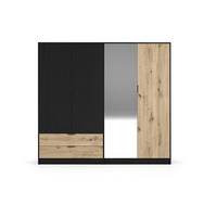 DREHTÜRENSCHRANK LAMON 220,5/203/54cm 4-türig mit Spiegel Graphit - Graphitfarben/Eiche Artisan, Holzwerkstoff (220.5/203/54cm) - MASSENO