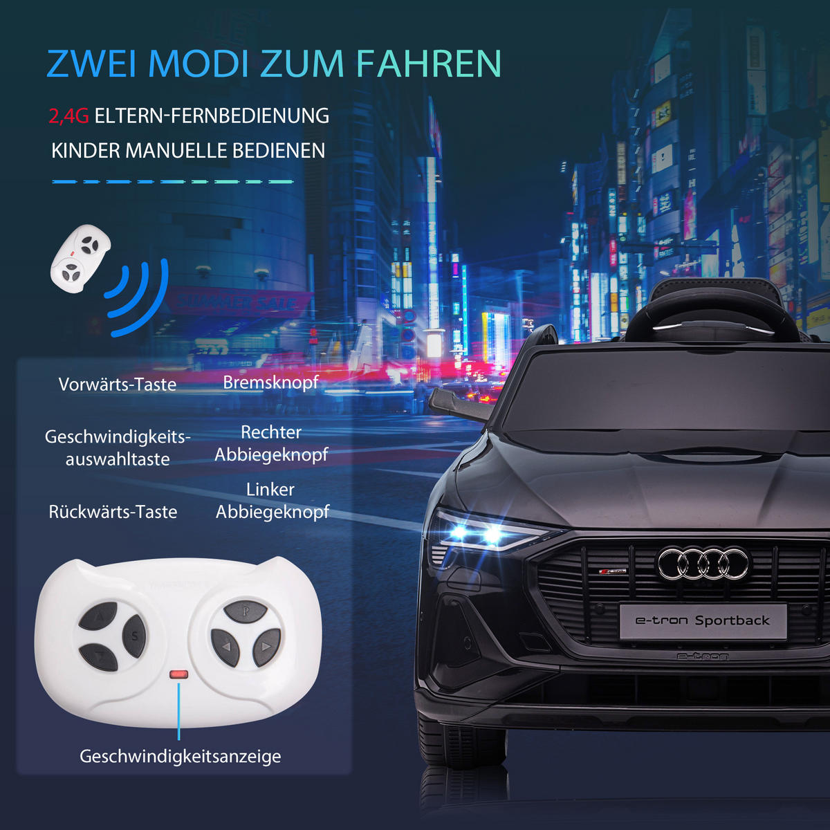 KINDER ELEKTROAUTO, Schwarz/Rot/Weiß, Kunststoff+ Stahl - Schwarz, Metall (108/60/47cm) - HOMCOM