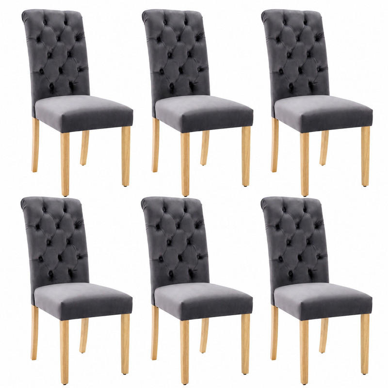ESSZIMMERSTUHL 6er-Set Samt Grey mit Eichenbeinen - Grau, Holz (43/100/63.2cm) - Meubliv