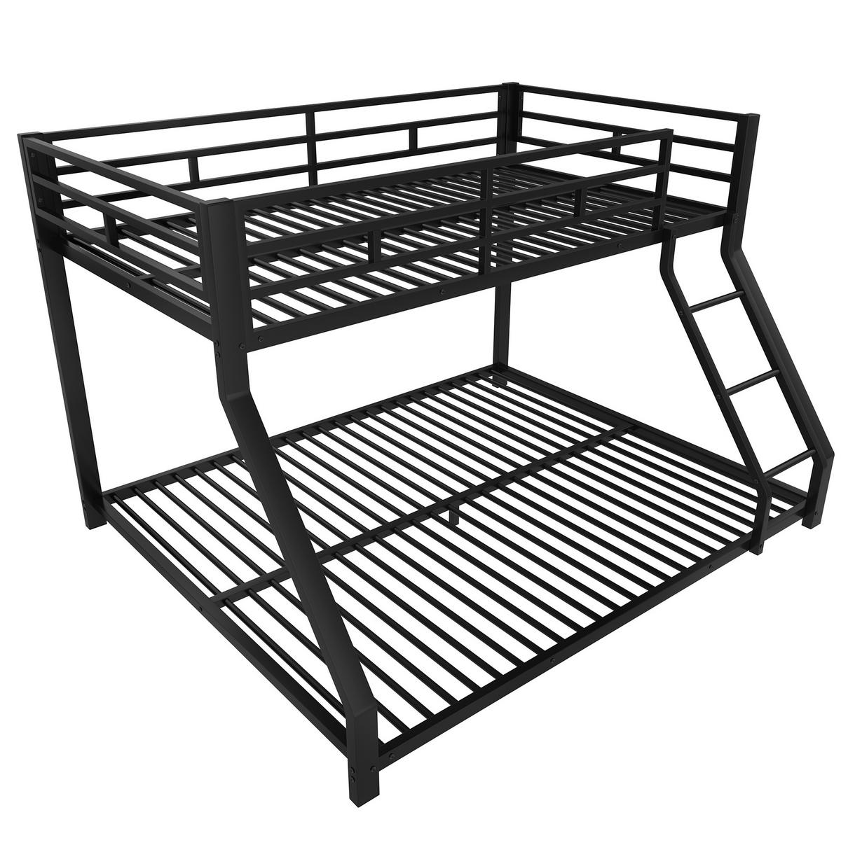 ETAGENBETT 90/200 cm und 140/200 cm mit Treppe, Geländer, Metall, Schwarz ohne Matratze - Schwarz, Metall (140/200cm) - MIVRAY