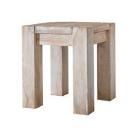 HOCKER Akazie 40x40x45 white stone getüncht NATURE WHITE #10 - Beige, Holz (40/45/40cm) - Massivmoebel24