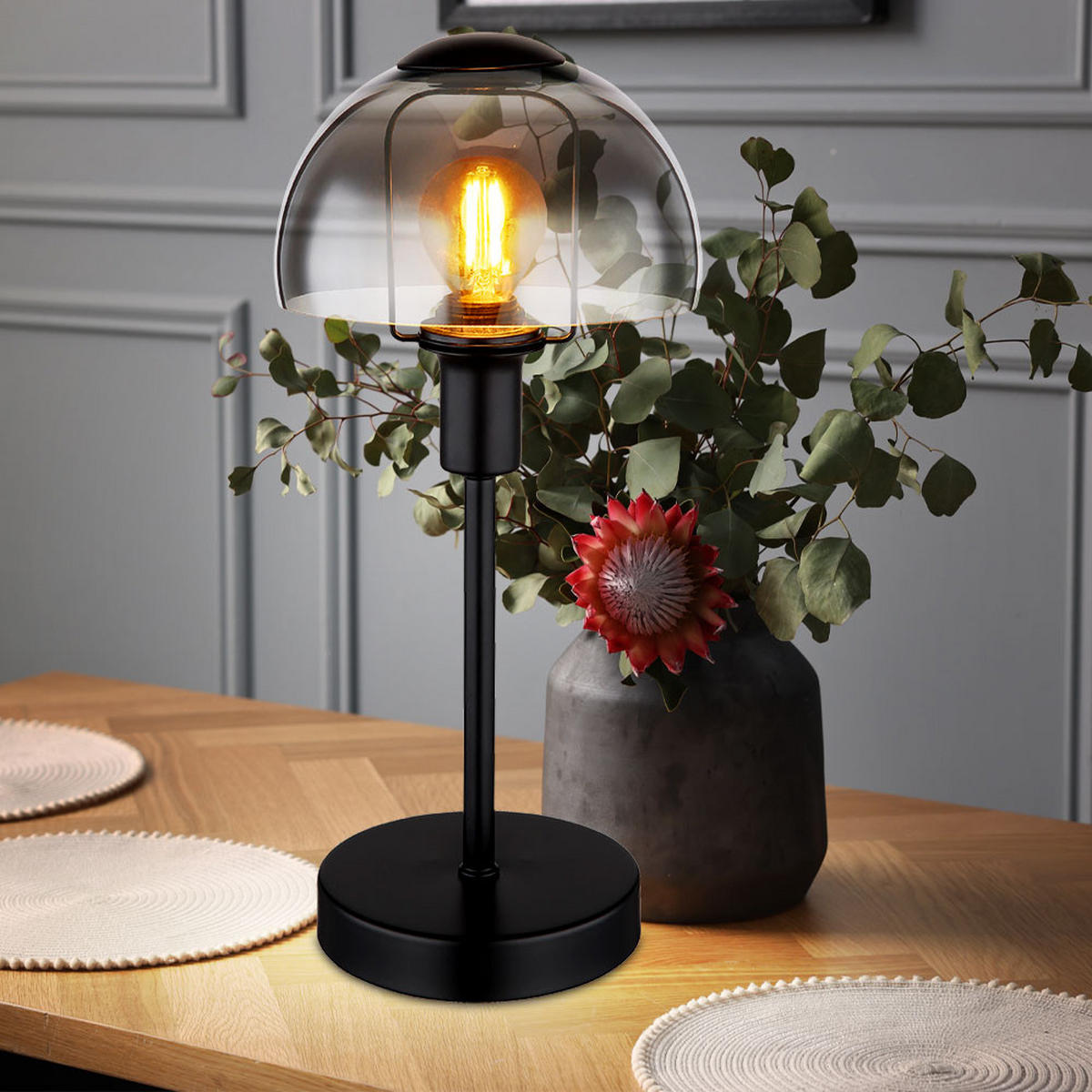 LED TISCHLEUCHTE Kokkini Schwarz Metall Glas - Schwarz, Glas (15/15/32cm) - Globo Lighting