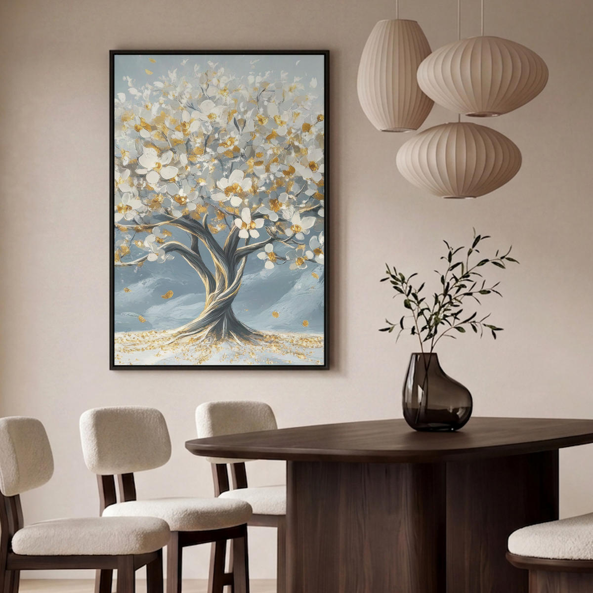 LEINWAND Bilder mit Rahmen - Baum - Winter - Baum des Lebens - Modern - Gold - 100x150 - Goldfarben, Textil (100/150cm) - MuchoWow