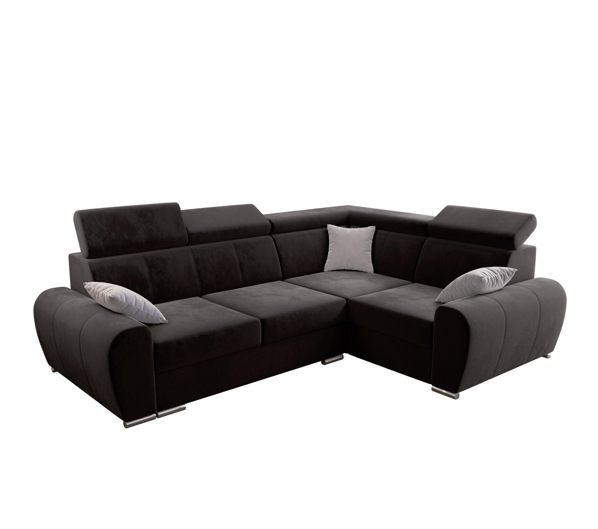 ECKSOFA APOLLO KN08, Eckcouch in L-Form mit Schlaffunktion, Farbe: Dunkelgrau, Velourstoff, Ottomane Rechts - Dunkelgrau, Textil (255/190cm) - O-Sofa