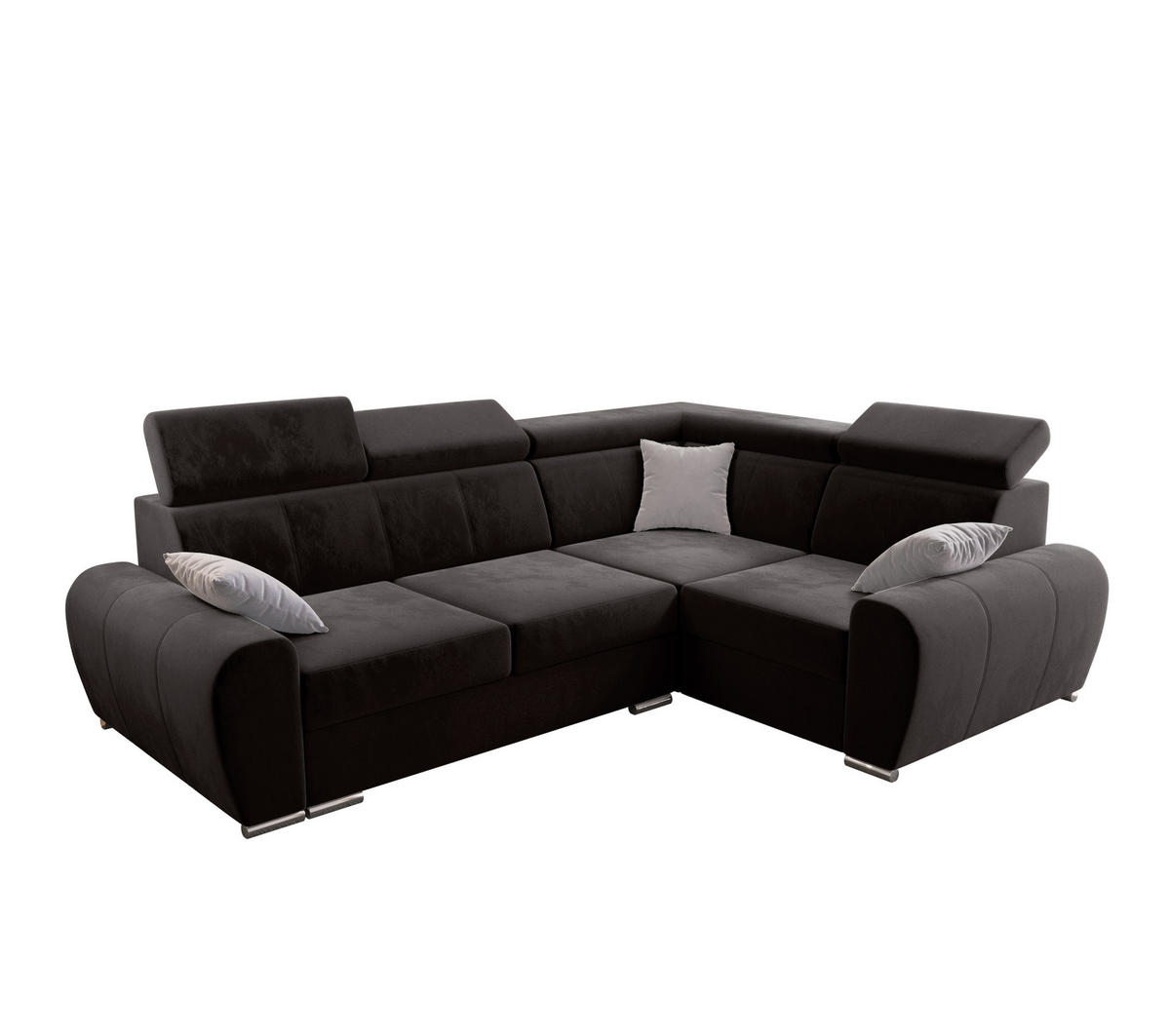 ECKSOFA APOLLO KN08, Eckcouch in L-Form mit Schlaffunktion, Farbe: Dunkelgrau, Velourstoff, Ottomane Rechts - Dunkelgrau, Textil (255/190cm) - O-Sofa