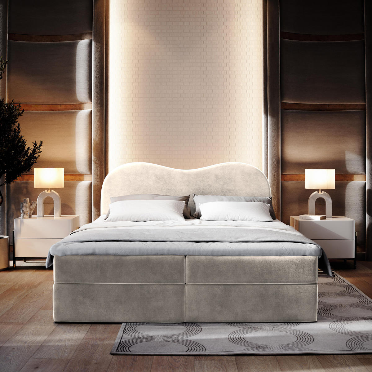 BOXBETT FLUVIA M 180x200 cm mit Matratze und Topper - Creme - Creme, Holz (180/200cm) - MASSENO