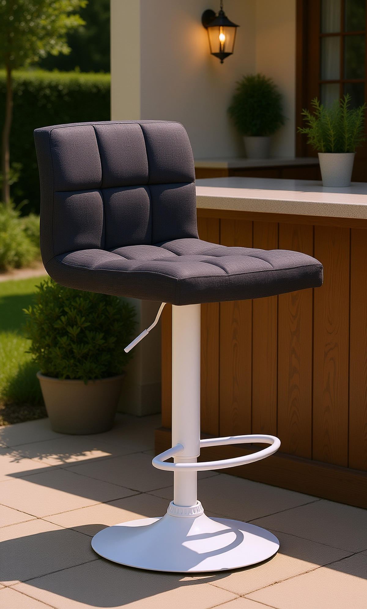 BARHOCKER Cala Stoff weiß dunkelgrau - Dunkelgrau/Weiß, Textil/Metall (46/114/47cm) - TPFLiving