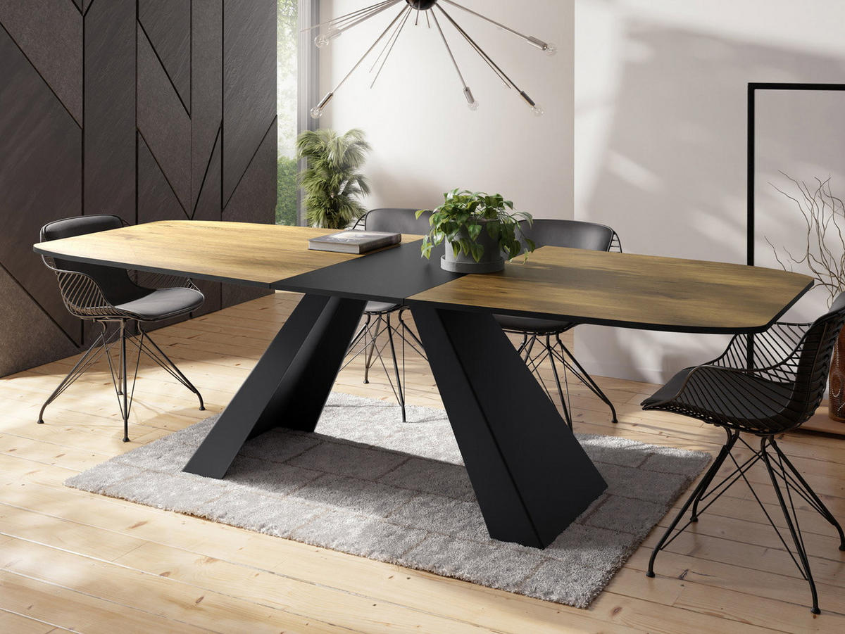 ESSTISCH Monte rechteckig ausziehbar, Lancelot Eiche 160-200/80/76 cm - Eichefarben/Schwarz, Holzwerkstoff/Metall (80/198/76cm) - WFL GROUP