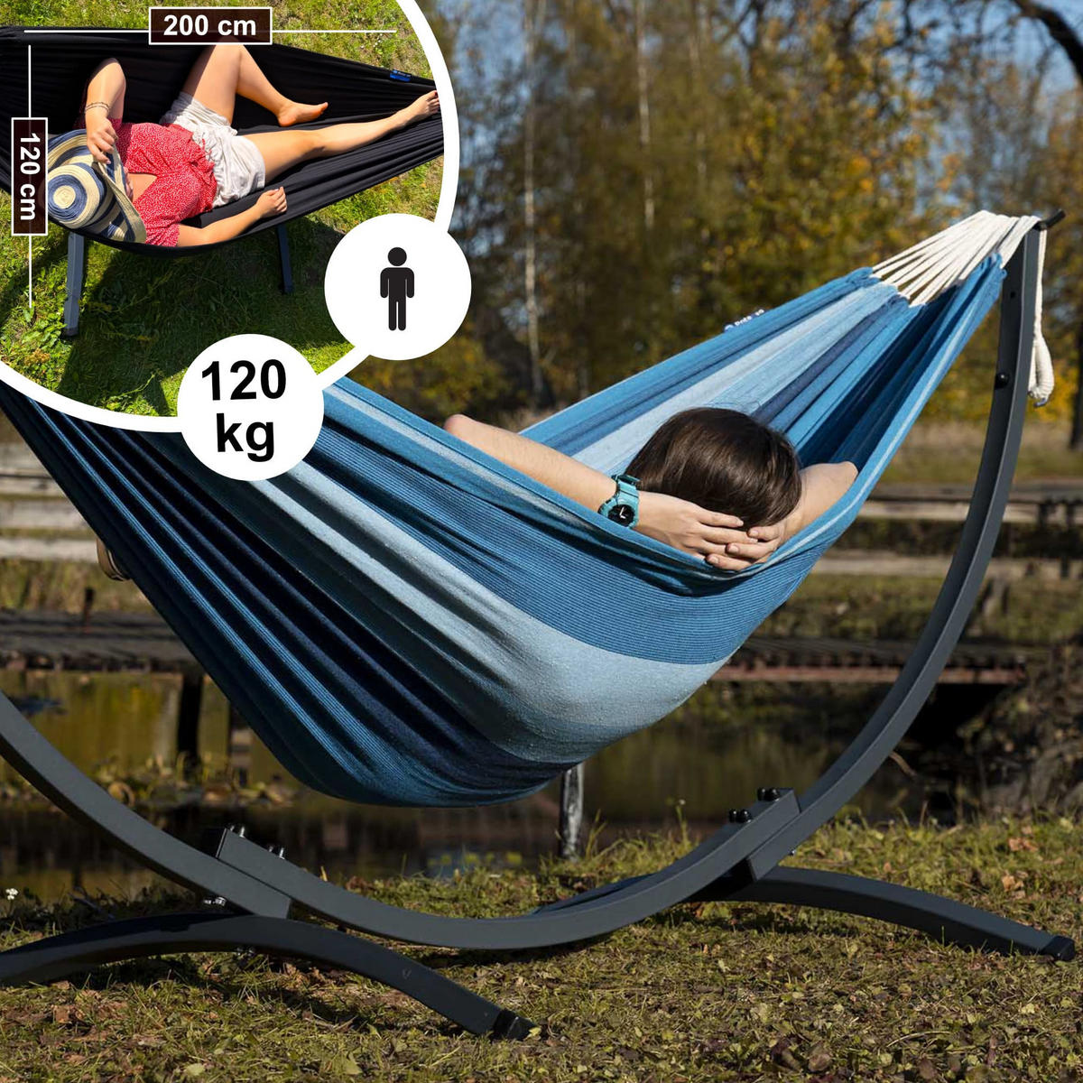 HÄNGEMATTE mit Gestell, Metall, Blau, einfache Montage - Blau, Metall (98/110/250cm) - Potenza