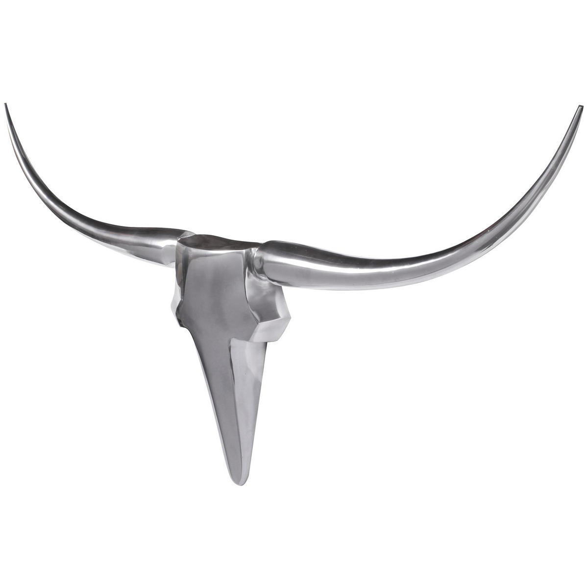WANDDEKO Bull Geweih aus Aluminium 125 cm Breite, Silber 100x5x35 cm - Silberfarben, Metall (100/35/5cm) - KADIMA DESIGN