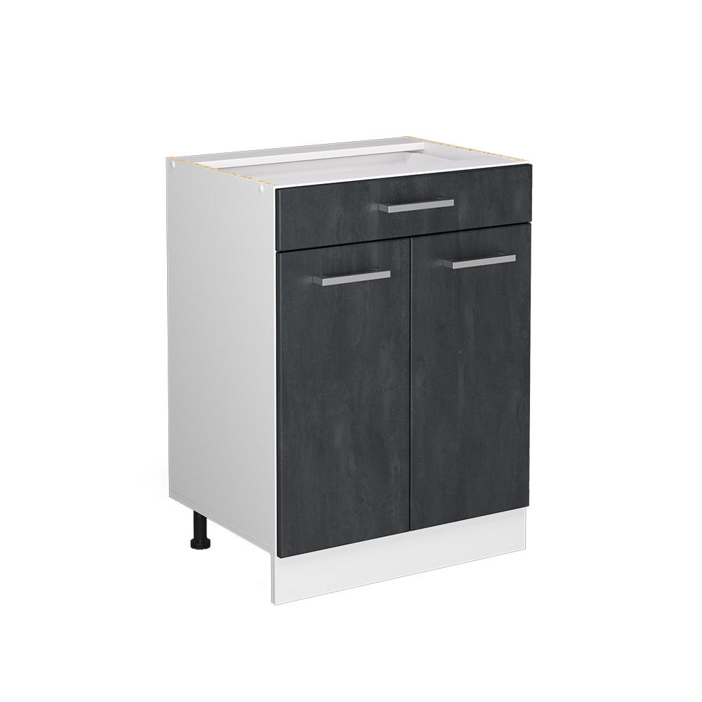 KÜCHENUNTERSCHRANK R-Line Schwarz Beton 60 cm ohne Arbeitsplatte - Schwarz/Weiß, Holzwerkstoff (60/81.6/46cm) - Vicco
