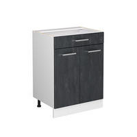 KÜCHENUNTERSCHRANK R-Line Schwarz Beton 60 cm ohne Arbeitsplatte - Schwarz/Weiß, Holzwerkstoff (60/81.6/46cm) - Vicco