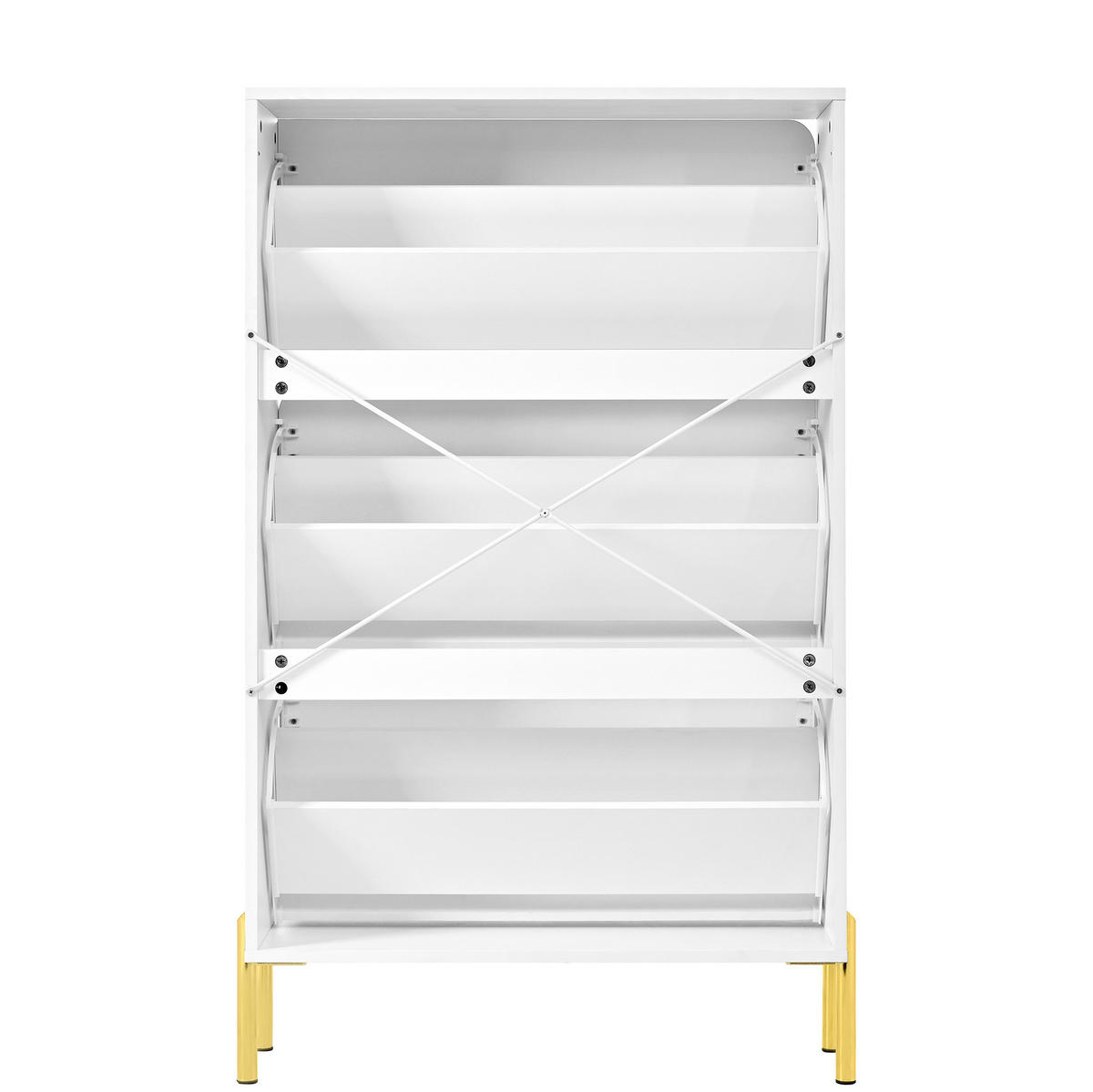 SCHUHSCHRANK aus MDF 73x24x120cm in Weiß mit goldenen Metallbeinen - Weiß, Holzwerkstoff (73/120/24cm) - Modfu