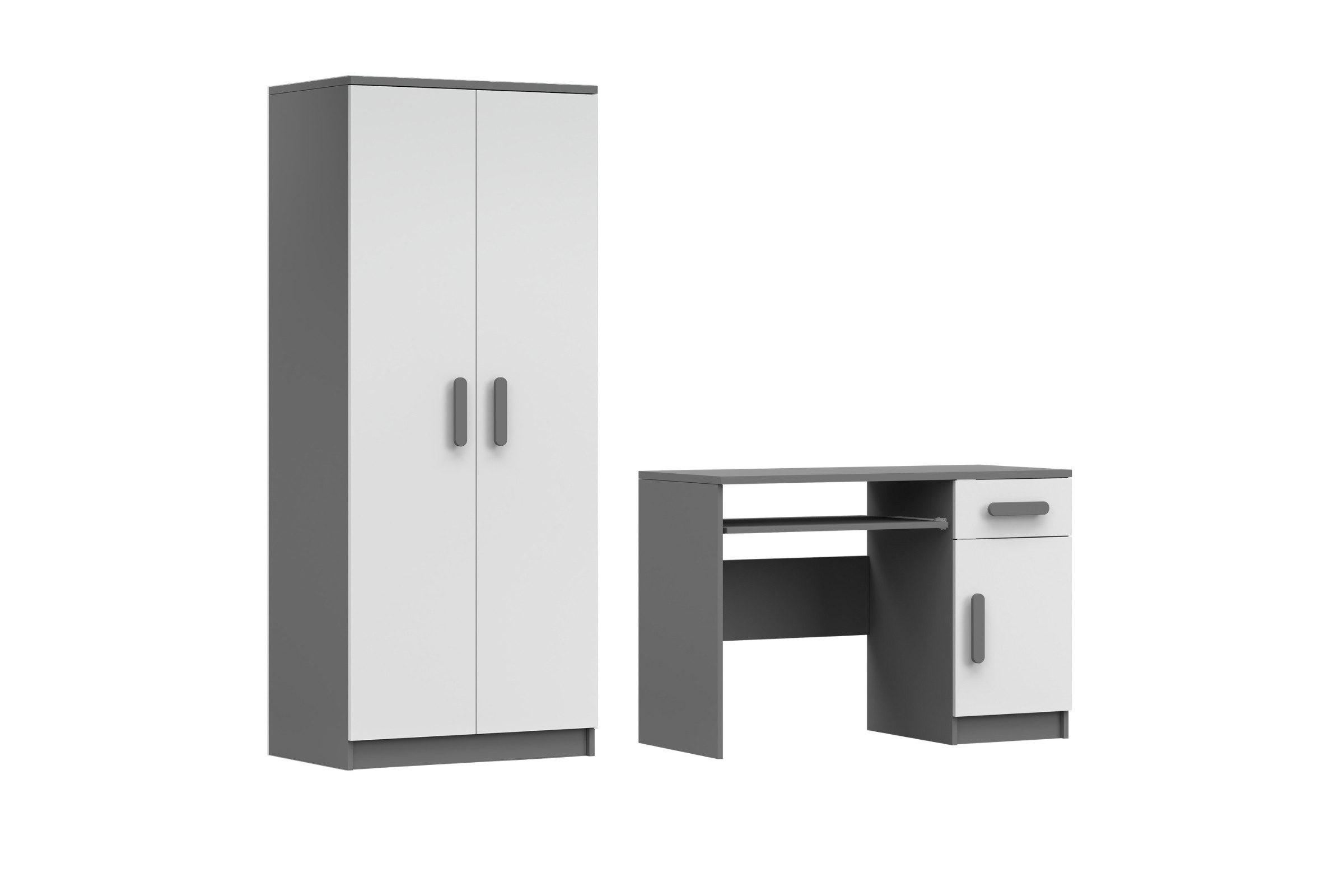 KINDERZIMMER-SET INGE IV 2-teilig in Weiß+Grau/Grau - Weiß/Grau, Holzwerkstoff (190/192/50cm) - Deine Möbel 24