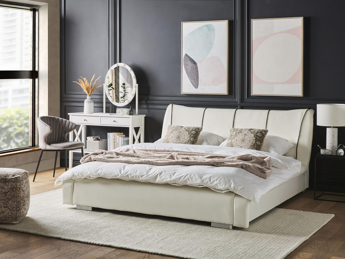 LEDERBETT 140/200cm Cremeweiß Nantes - Creme, Leder (140/200cm) - Beliani