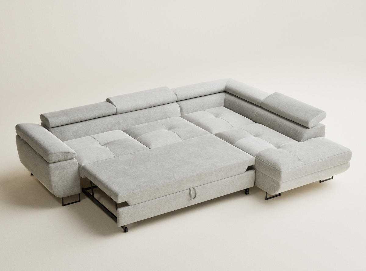 ECKSOFA Concord Grau Chenille-Stoff - Rechts Seite - Schwarz/Grau, Holz/Holzwerkstoff (277/203cm) - Maison de Reve