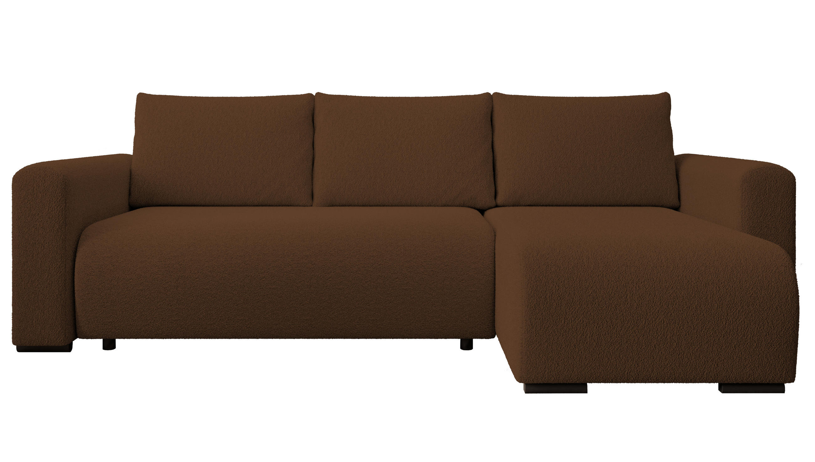 ECKSOFA DORA L, Eckcouch in L-Form mit Schlaffunktion und Bettkasten, Farbe: Braun, Bouclé-Stoff, Ottomane Rechts - Braun, Textil (240/143cm) - Storez24
