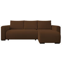 ECKSOFA DORA L, Eckcouch in L-Form mit Schlaffunktion und Bettkasten, Farbe: Braun, Bouclé-Stoff, Ottomane Rechts - Braun, Textil (240/143cm) - Storez24